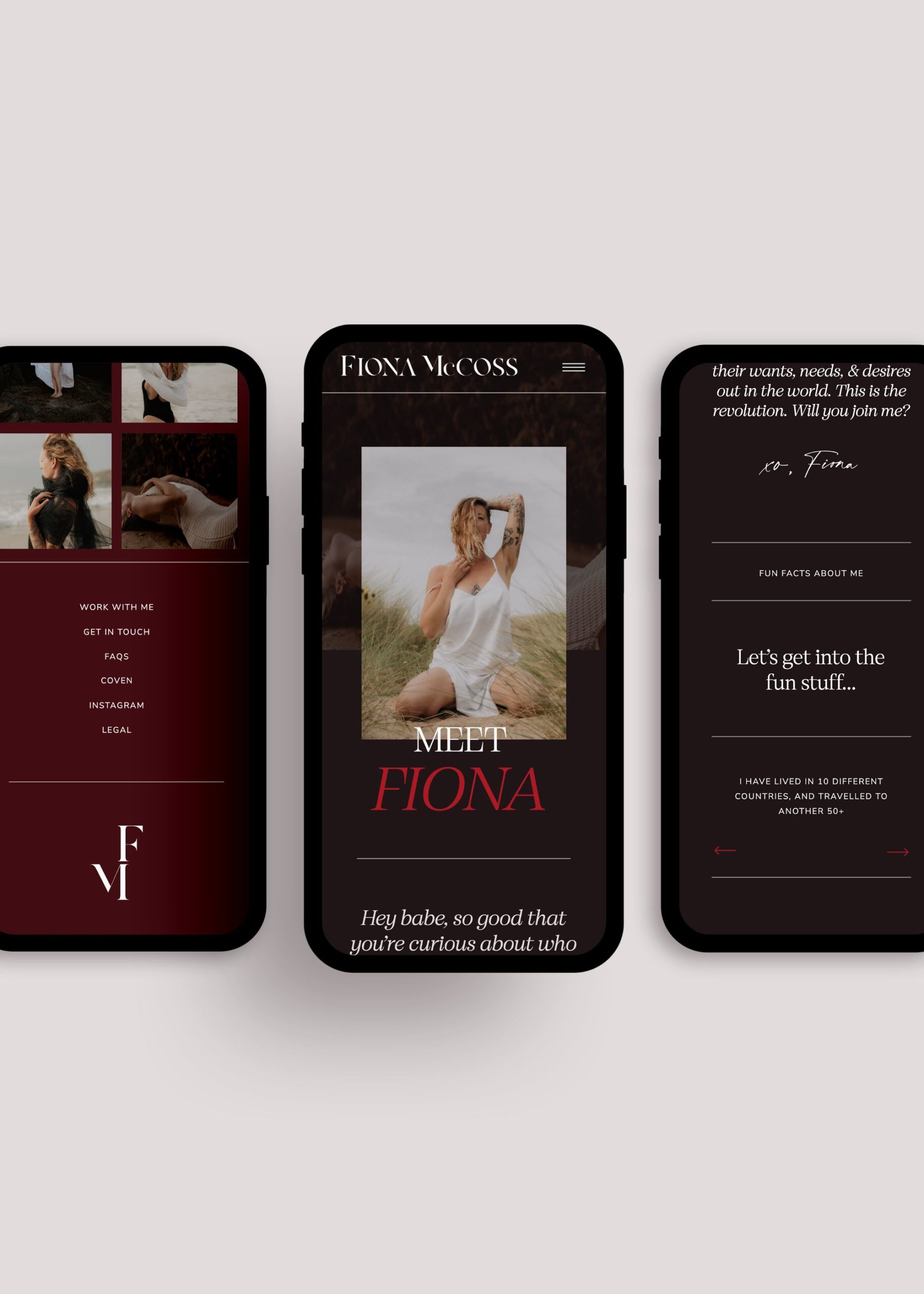Custom Showit website for Fiona McCoss - Mobile view